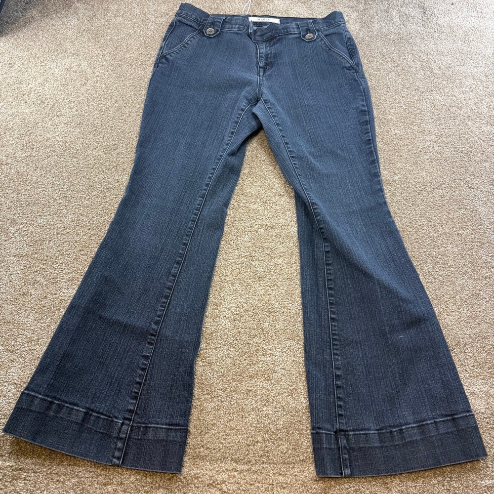 Mixit Womens Dark Wash Flare Leg Trouser Jeans 12 Stretch Y2K Button